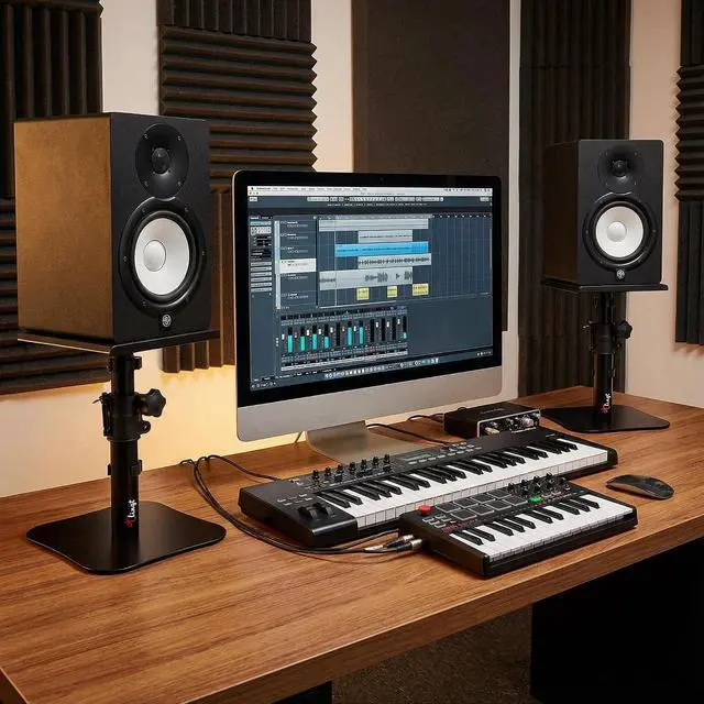 Alt view image 5 of 7 - Tlingt Desktop Speaker Stands Pair, Sturdy Flat Base, Height & Tilt Adjusts