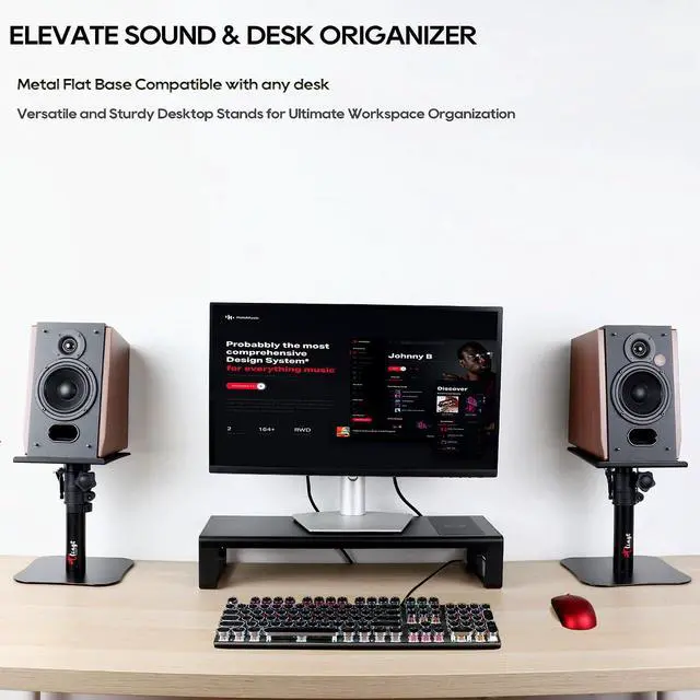 Alt view image 6 of 7 - Tlingt Desktop Speaker Stands Pair, Sturdy Flat Base, Height & Tilt Adjusts