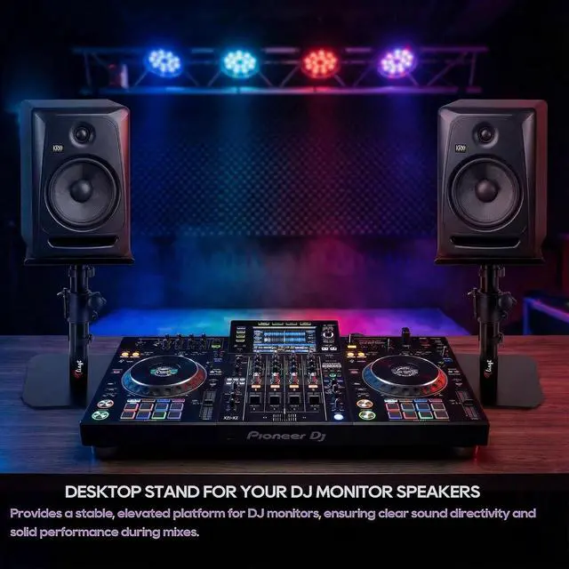 Alt view image 7 of 7 - Tlingt Desktop Speaker Stands Pair, Sturdy Flat Base, Height & Tilt Adjusts