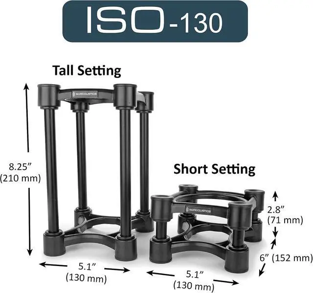 Alt view image 2 of 6 - Iso-Stand Series Speaker Isolation Stands with Height & Tilt Adjustment: Iso-130 (5.1" x 6) Pair