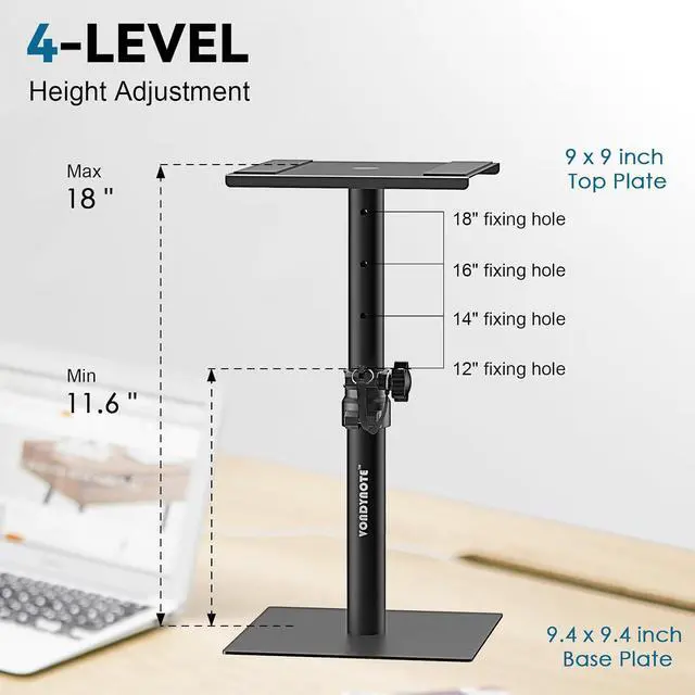 Alt view image 4 of 6 - Set of 2 Desktop Studio Monitor Speaker Stands Bookshelf Speaker Stands