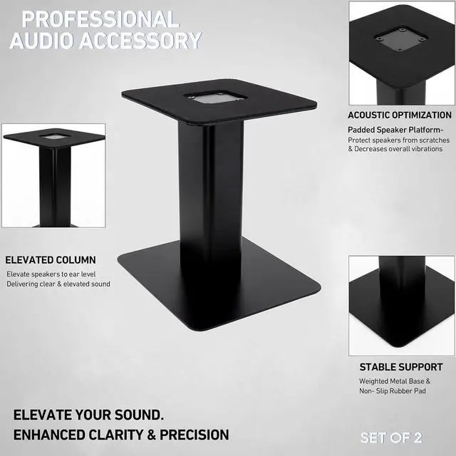 Alt view image 3 of 7 - Tlingt Desktop Speaker Stands Pair, 6"x6.7" Metal Tray, 8" Tall
