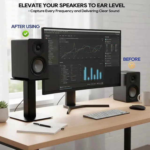 Alt view image 4 of 7 - Tlingt Desktop Speaker Stands Pair, 6"x6.7" Metal Tray, 8" Tall