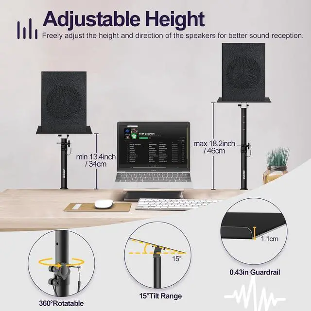 Alt view image 2 of 7 - Clamp On Desktop Studio Monitor Speaker Stands Pair