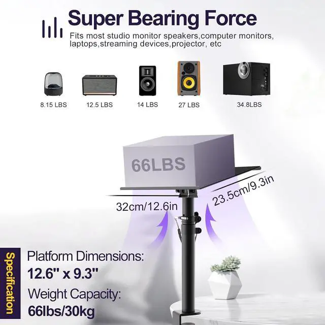 Alt view image 5 of 7 - Clamp On Desktop Studio Monitor Speaker Stands Pair