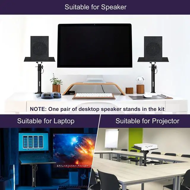 Alt view image 7 of 7 - Clamp On Desktop Studio Monitor Speaker Stands Pair