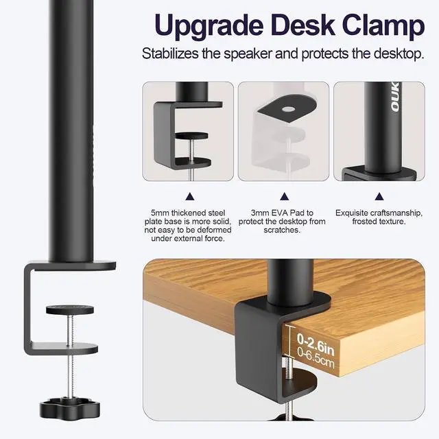 Alt view image 6 of 7 - Clamp On Desktop Studio Monitor Speaker Stands Pair