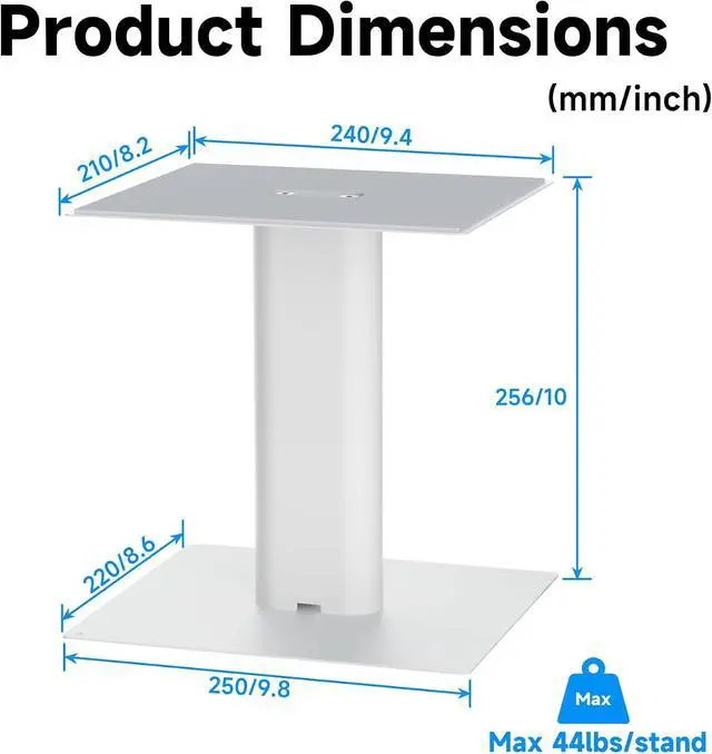 Alt view image 2 of 7 - 9.4 x 8.2" Desktop Speaker Stands Pair for Bookshelf & Desktop Speakers 10" Height Sturdy Base for Studio Monitors, PC, Gaming & Home Audio, White, SDM003LW