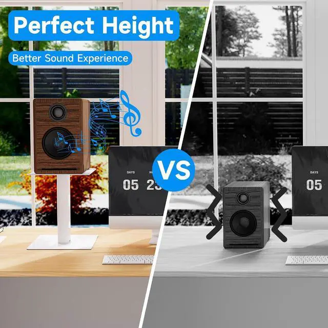 Alt view image 3 of 7 - 9.4 x 8.2" Desktop Speaker Stands Pair for Bookshelf & Desktop Speakers 10" Height Sturdy Base for Studio Monitors, PC, Gaming & Home Audio, White, SDM003LW