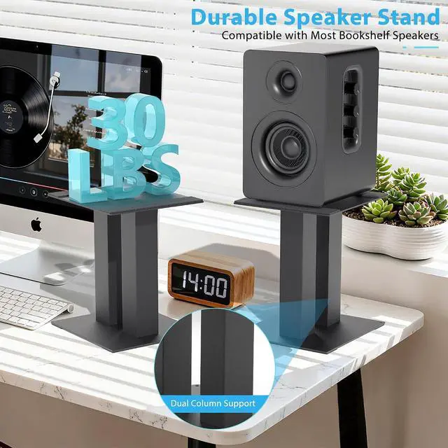 Alt view image 3 of 7 - Desktop Speaker Stands 1 Pair Bookshelf Speakers Steel Studio Monitor Stand