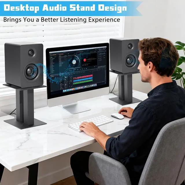 Alt view image 4 of 7 - Desktop Speaker Stands 1 Pair Bookshelf Speakers Steel Studio Monitor Stand