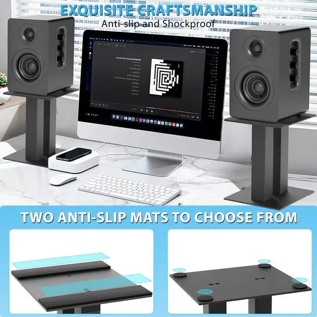 Alt view image 5 of 7 - Desktop Speaker Stands 1 Pair Bookshelf Speakers Steel Studio Monitor Stand