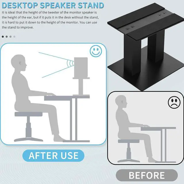 Alt view image 7 of 7 - Desktop Speaker Stands 1 Pair Bookshelf Speakers Steel Studio Monitor Stand