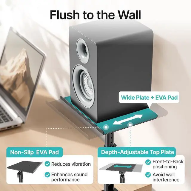 Alt view image 2 of 7 - Clamp-on Speaker Stand Pair Heavy-Duty Desktop Speaker Mount Black