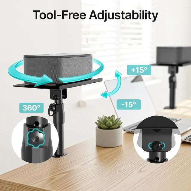 Alt view image 3 of 7 - Clamp-on Speaker Stand Pair Heavy-Duty Desktop Speaker Mount Black