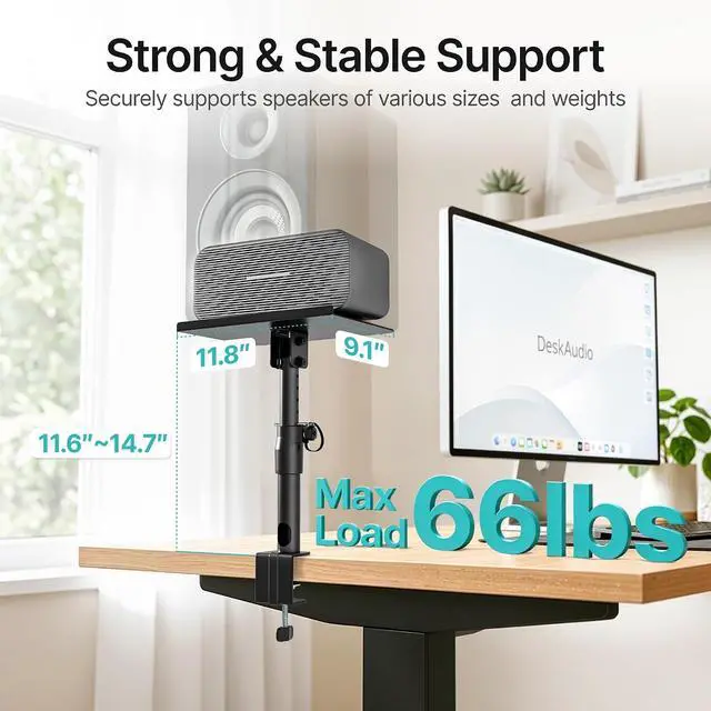 Alt view image 5 of 7 - Clamp-on Speaker Stand Pair Heavy-Duty Desktop Speaker Mount Black