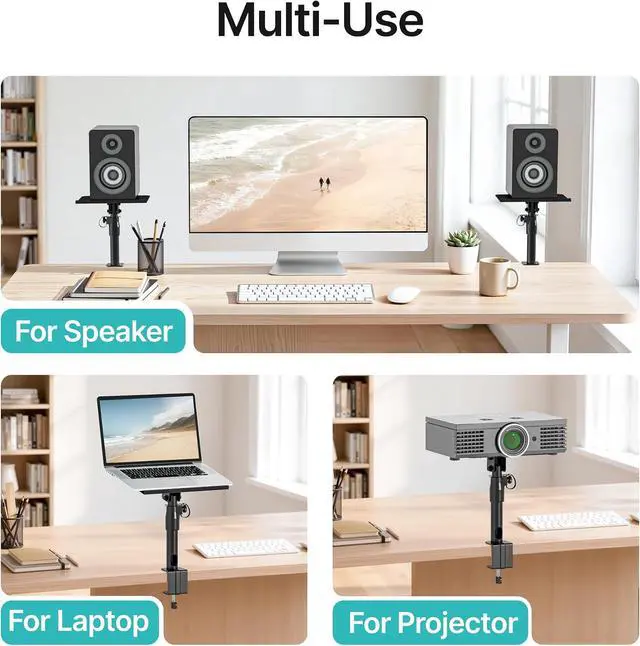 Alt view image 6 of 7 - Clamp-on Speaker Stand Pair Heavy-Duty Desktop Speaker Mount Black