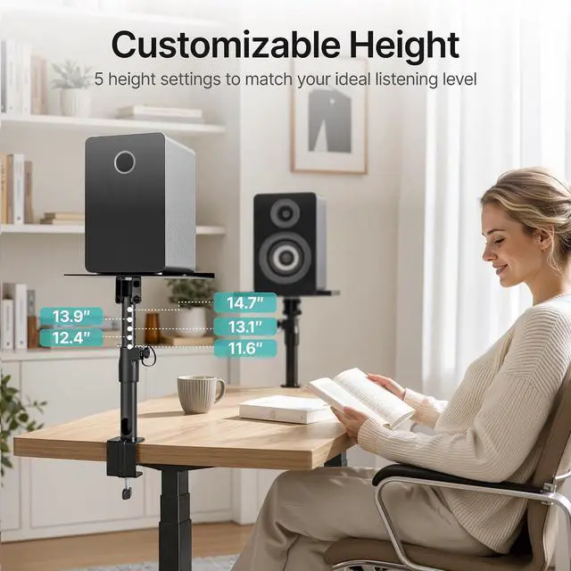 Alt view image 7 of 7 - Clamp-on Speaker Stand Pair Heavy-Duty Desktop Speaker Mount Black