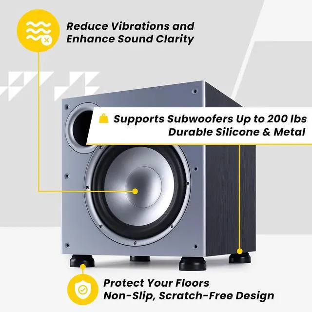 Alt view image 3 of 7 - subPods Subwoofer Isolation Feet, 4PCs Enhance Sound Clarity and Prevent Vibrations for Home & Studio Subwoofers
