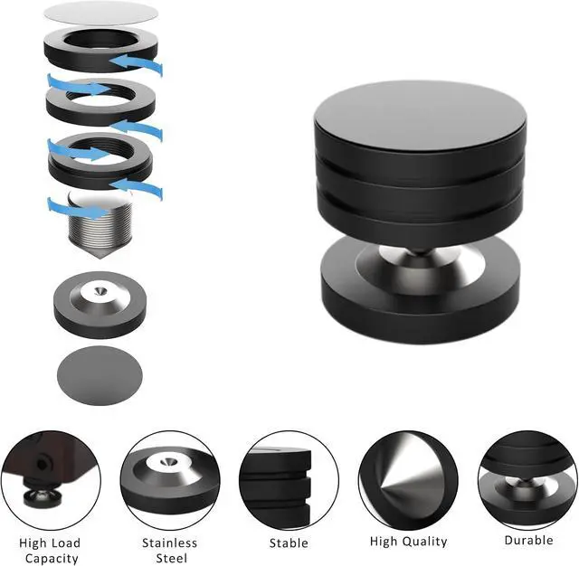 Alt view image 3 of 7 - HiFi Speaker Isolation Feet 49x49mm Speaker Spikes Pads Stainless Steel Audio Feet Speaker Subwoofer Absorber Feet Subwoofer Spikes Pads for Speakers,Subwoofers,CD/DVD Players 4 Set(Black)