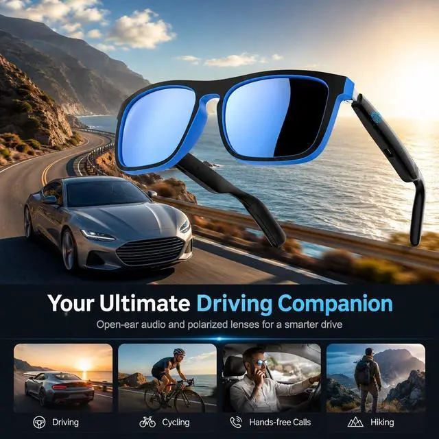 Alt view image 4 of 7 - Smart BT Glasses Men, Open-Ear Audio, 8H Playtime, Mic & Speakers