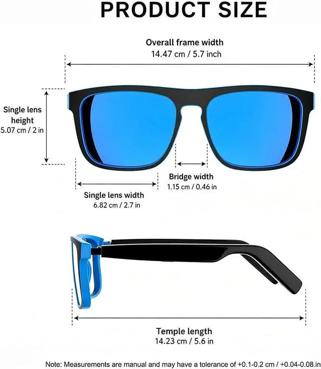 Alt view image 7 of 7 - Smart BT Glasses Men, Open-Ear Audio, 8H Playtime, Mic & Speakers