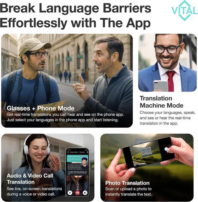 Alt view image 4 of 7 - Vital Smart Glasses for Men Women AI Translation Open-Ear Bluetooth 5.3