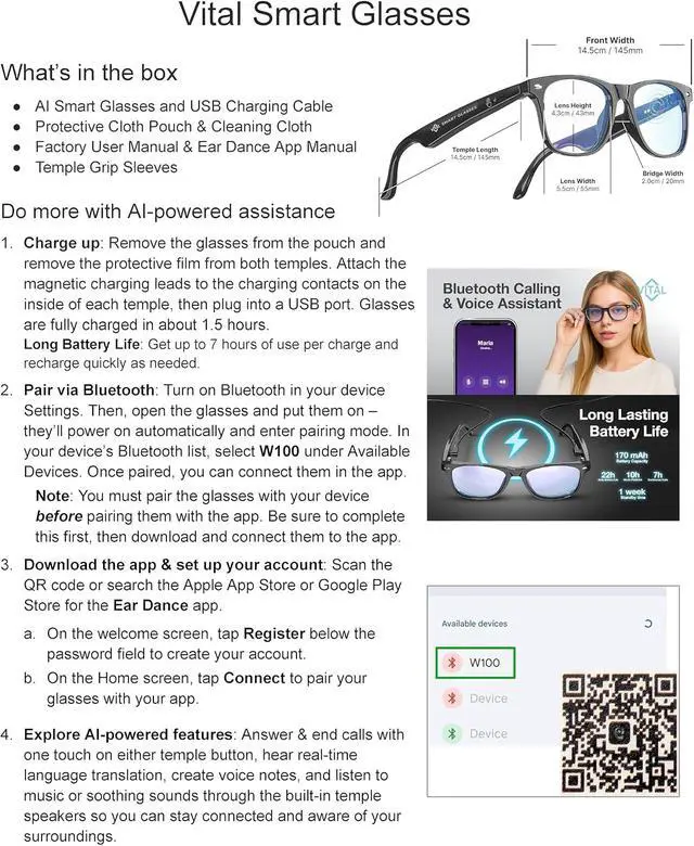 Alt view image 5 of 7 - Vital Smart Glasses for Men Women AI Translation Open-Ear Bluetooth 5.3