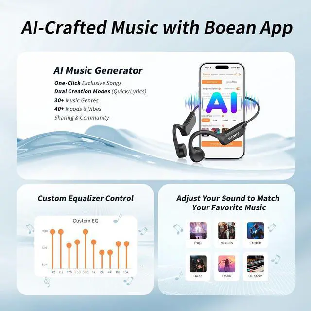 Alt view image 7 of 7 - Bone Conduction Headphones Bluetooth 6.0 Open Ear Wireless with Mic