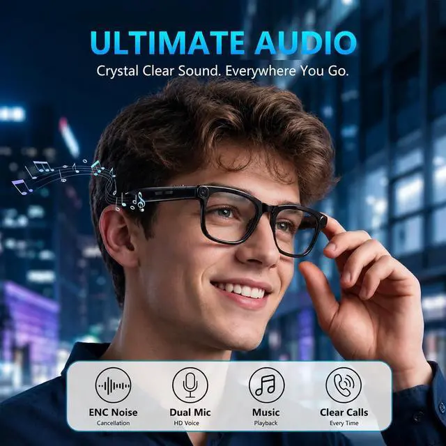 Alt view image 6 of 7 - AI Smart Glasses,13MP Camera, 20H Battery, ChatGPT Translations