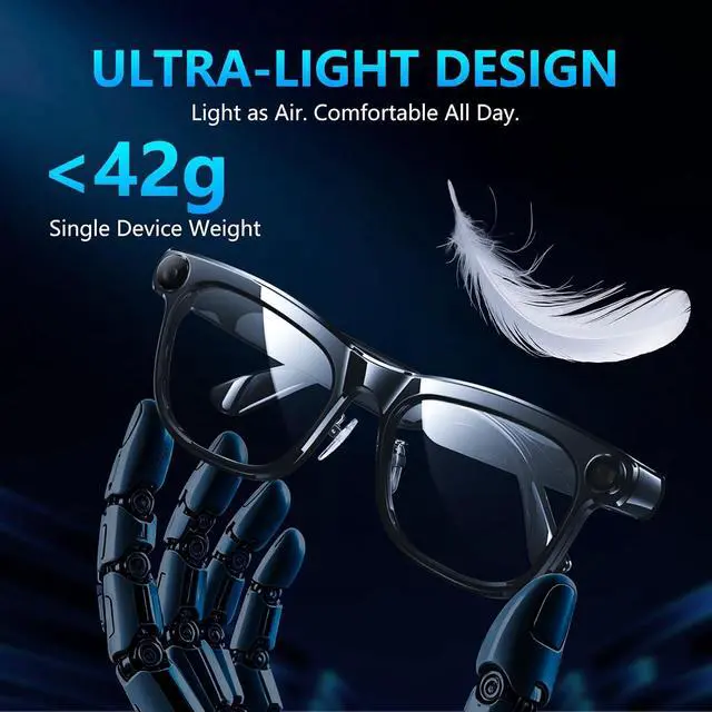 Alt view image 7 of 7 - AI Smart Glasses,13MP Camera, 20H Battery, ChatGPT Translations