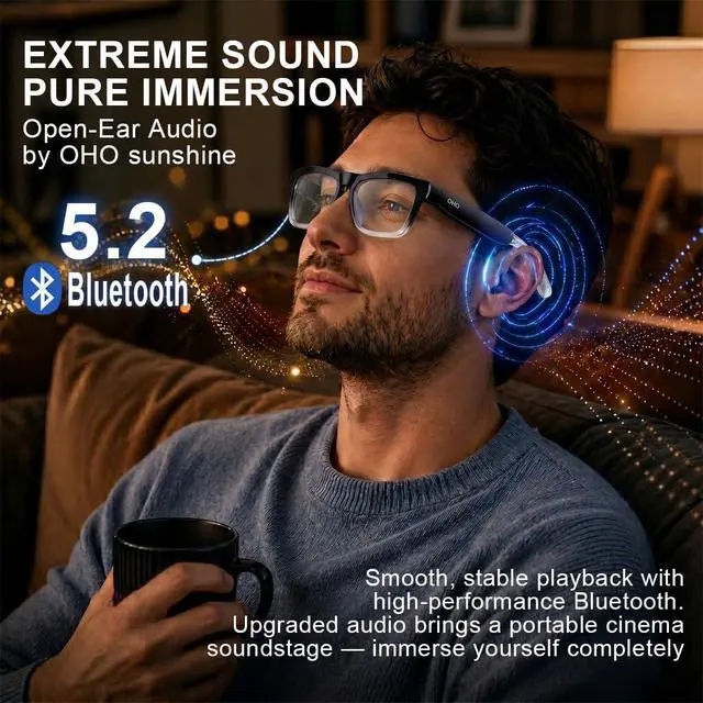 Alt view image 4 of 7 - OHO Smart AI Glasses with Bluetooth Audio, Hands-Free Calling, High-Impact 2.0mm Photochromic Blue Light Blocking PC Lenses