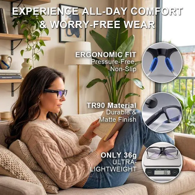 Alt view image 5 of 7 - OHO Smart AI Glasses with Bluetooth Audio, Hands-Free Calling, High-Impact 2.0mm Photochromic Blue Light Blocking PC Lenses