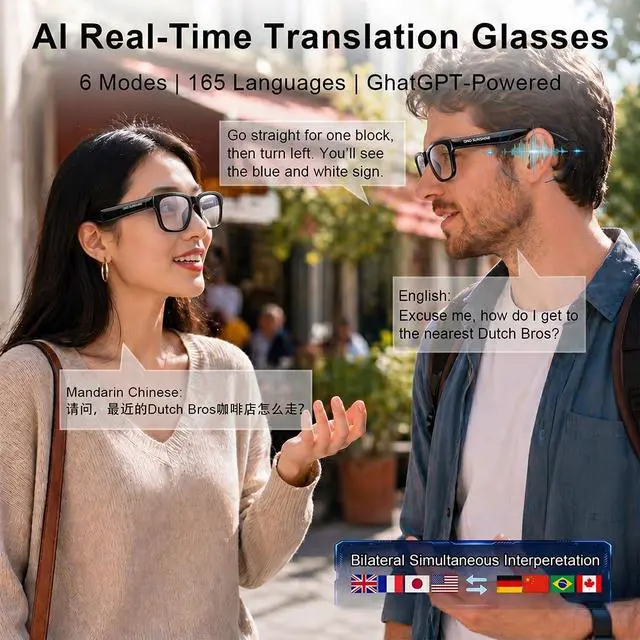 Alt view image 2 of 7 - OhO sunshsine AI Glasses, Bluetooth Audio Sunglasses with 10H Playtime, ChatGPT Translation & Water Resistant Open Ear Glasses