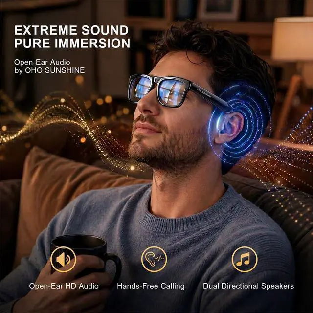 Alt view image 4 of 7 - OhO sunshsine AI Glasses, Bluetooth Audio Sunglasses with 10H Playtime, ChatGPT Translation & Water Resistant Open Ear Glasses