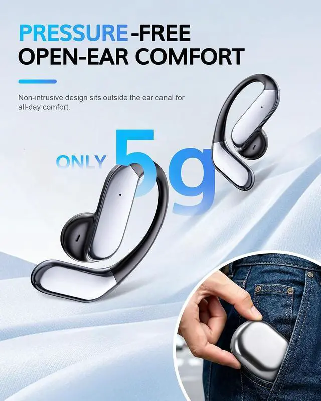 Alt view image 3 of 7 - Ultra Open Ear Headphones with Hooks 2026 Ear Buds Wireless Bluetooth Earbuds 6.1 AI Translation Earbuds Real Time 90H Playtime Over the Ear Earbuds for Running Workout Cycling (Black)