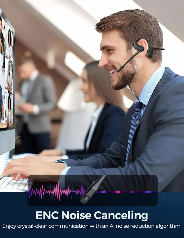 Alt view image 2 of 7 - Open Ear Headphones with Mic, Wireless Headset with Charging Dock