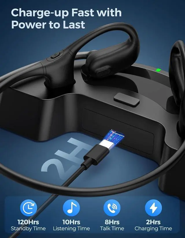 Alt view image 6 of 7 - Open Ear Headphones with Mic, Wireless Headset with Charging Dock
