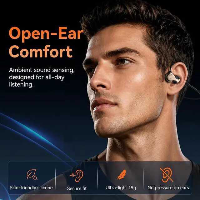 Alt view image 2 of 7 - Open Ear Headphones, Bluetooth 6.0 Air Conduction Sports Earbuds, 19g