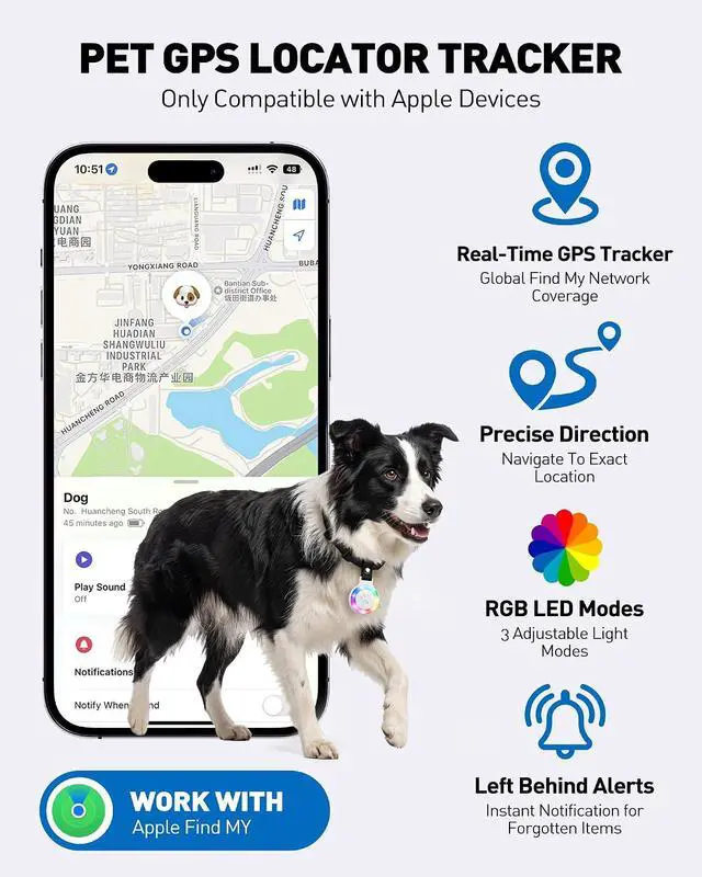 Alt view image 6 of 7 - Pet Tracker for Dogs Cats, Location & LED Night Light Tag, No Monthly Fee