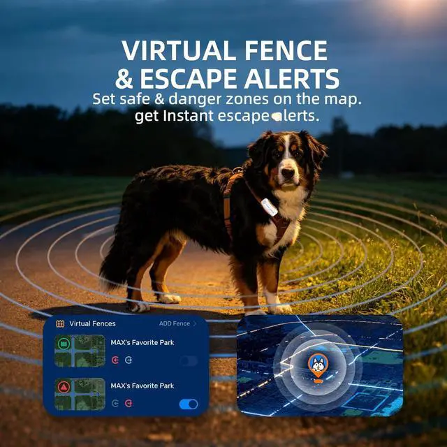 Alt view image 3 of 7 - GPS Dog Tracker, 12-Mo Sub, Real-Time Loc, E-Fence, Health Monitor