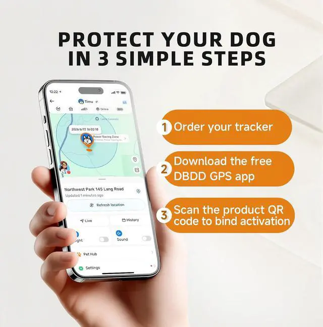 Alt view image 7 of 7 - GPS Dog Tracker, 12-Mo Sub, Real-Time Loc, E-Fence, Health Monitor