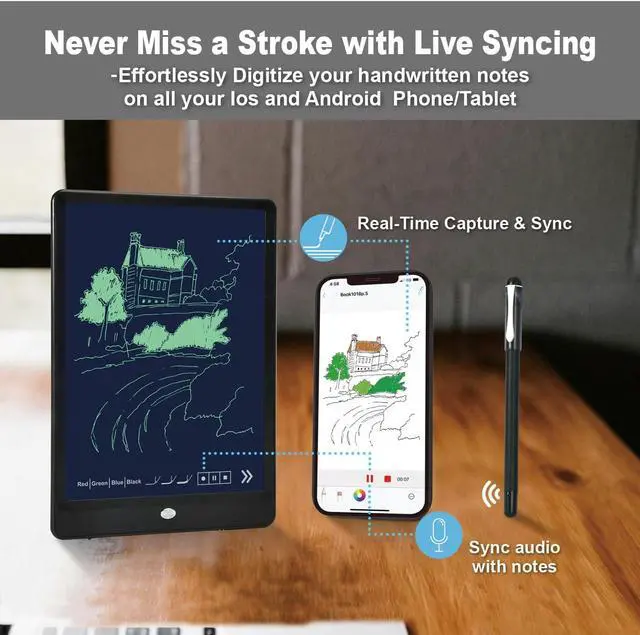 Alt view image 2 of 7 - Digital Smart Pen and Writing Board Set, Real-time Sync for Digitizing, Convert to Text,Storing, and Sharing Your Notes, Compatible with Smartphone (Android and iOS)
