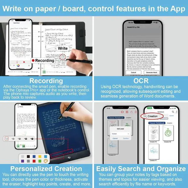 Alt view image 4 of 7 - Smart Pen for Note Taking with Digital Smart Notebook and Writing Board, Real-time Sync for Digitizing,Convert to Text,Storing,Sharing Paper Notes via APP on Smartphone(Android and iOS)