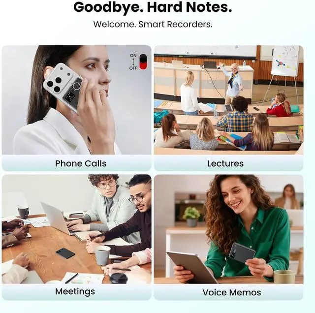 Alt view image 4 of 7 - AI Voice Recorder, AI Transcription & Summary, APP Control AI Note Taking Device Supports 132+ Languages, 100H 64GB Memory, Magnetic Audio Recorder for Lectures, Learning, Meetings, Calls, Black