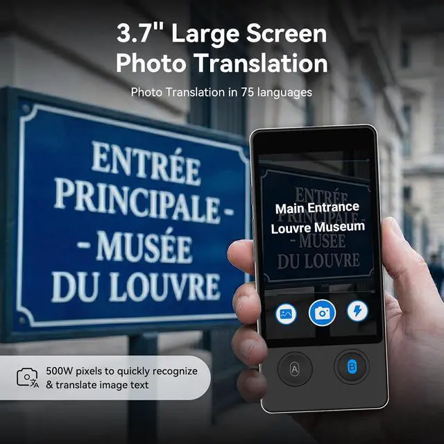 Alt view image 5 of 7 - W12 Language Translator Device, 2026 Upgraded AI Translator No WiFi Needed Support ChatGPT, 140+ Languages Instant Translator Support Offline/Recording/Photo Translation for Travel Business