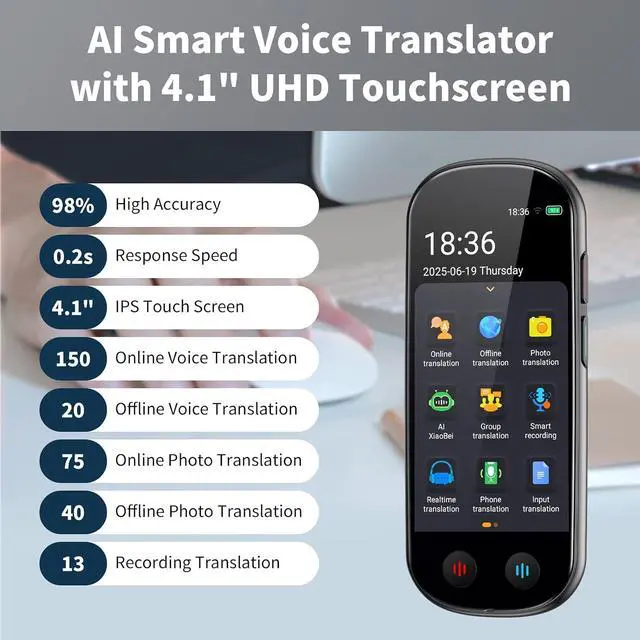Alt view image 2 of 7 - Language Translator Device No WiFi Needed, 2026 Upgraded AI Translator, 150+ Languages Instant Two Way Vioce Translator, Online/Offline/Recording/Photo/Text Translation for Business Learning Travel