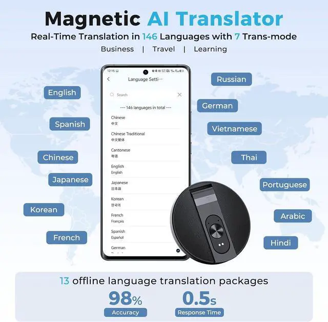 Alt view image 2 of 7 - AI Language Translator Device, 3-in-1 AI Translator Device Real Time, Support 146 Languages, Pocket Instant Translator, traductor de idiomas portatil Recording Photo for Meeting Lecture Travel