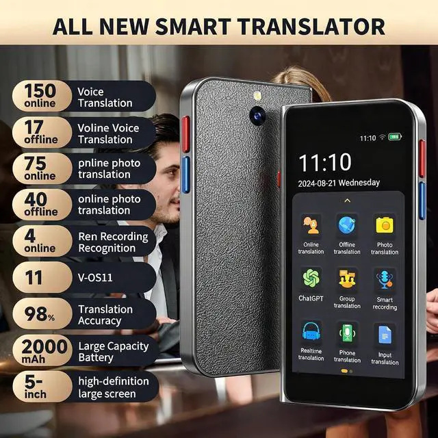 Alt view image 2 of 7 - Language Translator Device No Wifi Needed, High-end Upgraded Ai Translator, Offline Real-Time Voice Spainish Translation, Support 150 Languages, Recording&Photo Premium Translation Device for Business