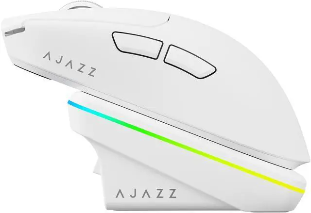 Alt view image 3 of 5 - AJ200 Wireless Mouse, Tri-Mode (2.4G/Bluetooth/Wired) with Voice AI Assistant, 63g Lightweight Skeleton Structure, PAW3311 24000 DPI, 1K Polling Rate, 500mAh Battery, RGB Magnetic Charging Base, White
